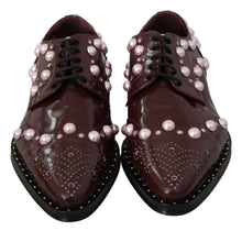 Load image into Gallery viewer, Dolce &amp; Gabbana Elegant Bordeaux Lace-Up Flats with Pearls and Crystals
