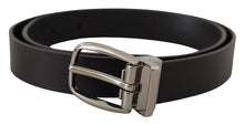 Load image into Gallery viewer, Dolce &amp; Gabbana Elegant Black Leather Belt with Silver Tone Buckle
