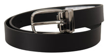 Load image into Gallery viewer, Dolce &amp; Gabbana Elegant Black Leather Belt with Silver Tone Buckle
