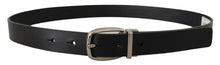 Load image into Gallery viewer, Dolce &amp; Gabbana Elegant Black Leather Belt with Silver Tone Buckle
