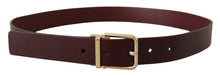 Load image into Gallery viewer, Dolce &amp; Gabbana Elegant Maroon Leather Belt with Gold Buckle
