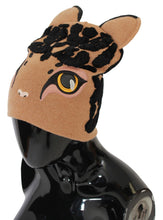 Load image into Gallery viewer, Dolce &amp; Gabbana Brown Cats Eye Embroidered Beanie Cashmere Hat
