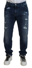 Load image into Gallery viewer, Dolce &amp; Gabbana Blue Tattered Cotton Stretch Slim Denim Jeans
