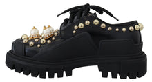 Load image into Gallery viewer, Dolce &amp; Gabbana Black Leather Trekking Derby Embellished Shoes
