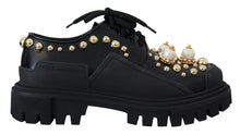 Load image into Gallery viewer, Dolce &amp; Gabbana Black Leather Trekking Derby Embellished Shoes
