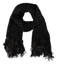 Load image into Gallery viewer, Dolce &amp; Gabbana Black Wool Knitted Wrap Foulard Fringe Scarf
