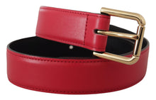 Load image into Gallery viewer, Dolce &amp; Gabbana Elegant Red Leather Belt with Gold-Tone Buckle
