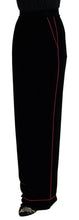 Load image into Gallery viewer, Dolce &amp; Gabbana Sleek Black Velvet High-Waist Pants with Pink Stripes
