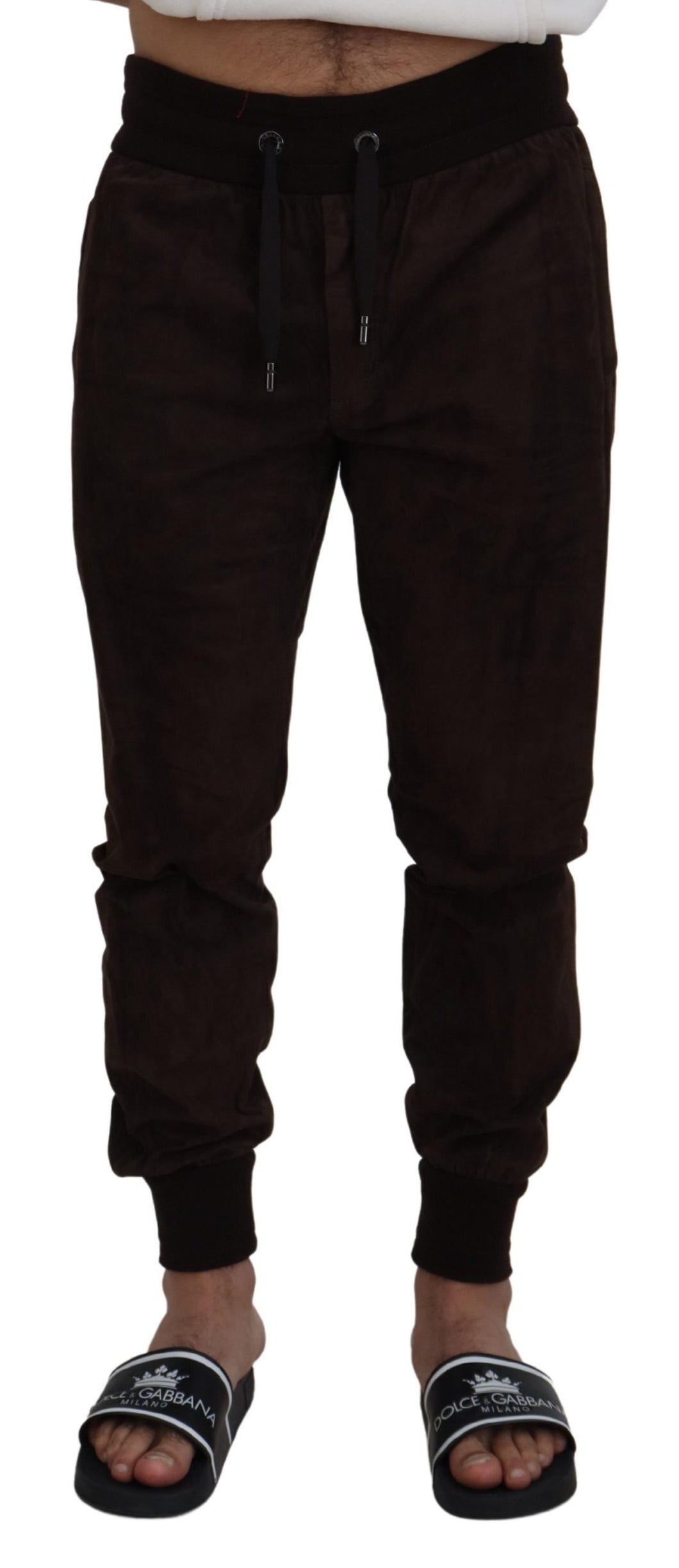 Dolce & Gabbana Brown Solid Men Drawstring Jogger Pants