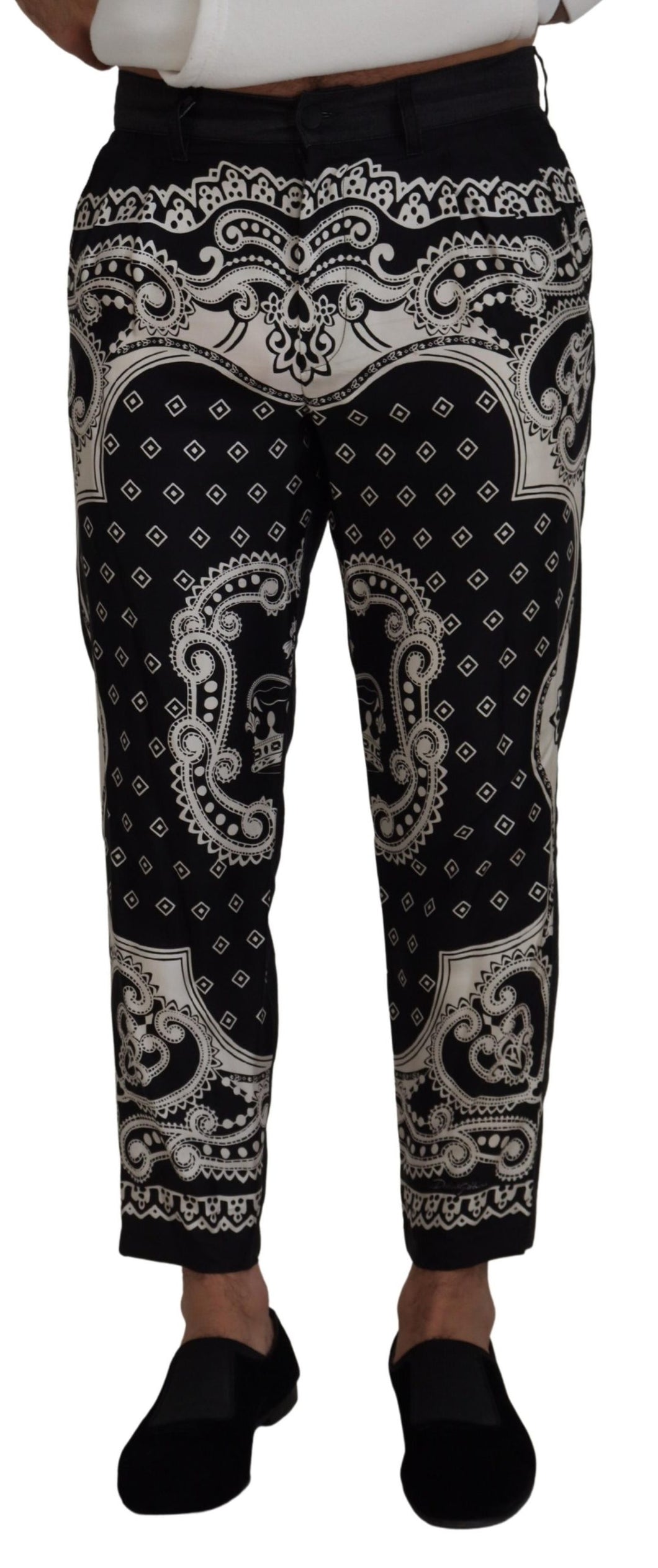 Dolce & Gabbana Black Silk Bandana Print Pants