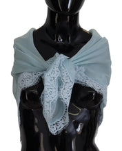 Load image into Gallery viewer, Dolce &amp; Gabbana Light Blue Lace Silk Shawl Square Wrap Scarf
