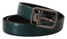 Load image into Gallery viewer, Dolce &amp; Gabbana Elegant Green Leather Belt with Silver Buckle

