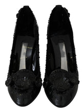 Load image into Gallery viewer, Dolce &amp; Gabbana Black Floral Crystal CINDERELLA Women&#39;s Shoes
