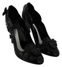 Load image into Gallery viewer, Dolce &amp; Gabbana Black Floral Crystal CINDERELLA Women&#39;s Shoes
