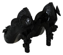 Load image into Gallery viewer, Dolce &amp; Gabbana Black Floral Crystal CINDERELLA Women&#39;s Shoes
