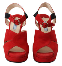 Load image into Gallery viewer, Prada Radiant Red Suede Ankle Strap Sandals
