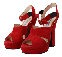 Load image into Gallery viewer, Prada Radiant Red Suede Ankle Strap Sandals
