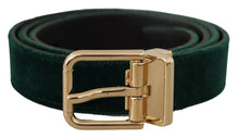 Load image into Gallery viewer, Dolce &amp; Gabbana Emerald Velvet Designer Belt with Golden Buckle
