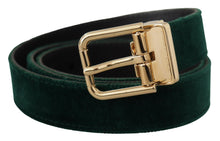 Load image into Gallery viewer, Dolce &amp; Gabbana Emerald Velvet Designer Belt with Golden Buckle
