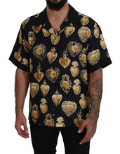 Load image into Gallery viewer, Dolce &amp; Gabbana Elegant Silk Pajama Look Shirt with Gold Hearts
