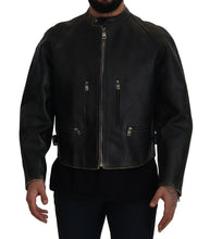 Load image into Gallery viewer, Dolce &amp; Gabbana Elegant Black Leather Jacket with Silver Details
