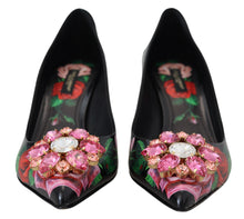 Load image into Gallery viewer, Dolce &amp; Gabbana Black Floral Print Crystal Heels Pumps Shoes
