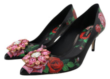 Load image into Gallery viewer, Dolce &amp; Gabbana Black Floral Print Crystal Heels Pumps Shoes
