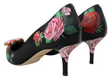 Load image into Gallery viewer, Dolce &amp; Gabbana Black Floral Print Crystal Heels Pumps Shoes
