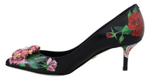 Load image into Gallery viewer, Dolce &amp; Gabbana Black Floral Print Crystal Heels Pumps Shoes
