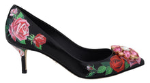 Load image into Gallery viewer, Dolce &amp; Gabbana Black Floral Print Crystal Heels Pumps Shoes
