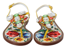 Load image into Gallery viewer, Dolce &amp; Gabbana Majolica Crystal Embellished Leather Sandals
