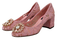 Load image into Gallery viewer, Dolce &amp; Gabbana Pastel Pink Lace Crystal Embellished Pumps
