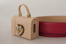 Load image into Gallery viewer, Dolce &amp; Gabbana Elegant Pink Leather Belt with Headphone Case
