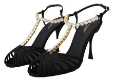 Load image into Gallery viewer, Dolce &amp; Gabbana Elegant Silk Blend Crystal T-Strap Heels
