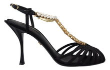 Load image into Gallery viewer, Dolce &amp; Gabbana Elegant Silk Blend Crystal T-Strap Heels
