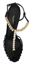 Load image into Gallery viewer, Dolce &amp; Gabbana Elegant Silk Blend Crystal T-Strap Heels
