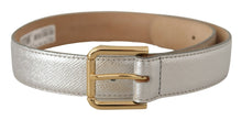 Load image into Gallery viewer, Dolce &amp; Gabbana Elegant Silver Leather Belt with Engraved Buckle
