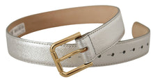 Load image into Gallery viewer, Dolce &amp; Gabbana Elegant Silver Leather Belt with Engraved Buckle
