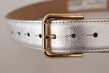 Load image into Gallery viewer, Dolce &amp; Gabbana Elegant Silver Leather Belt with Engraved Buckle
