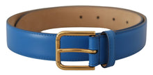 Load image into Gallery viewer, Dolce &amp; Gabbana Elegant Blue Leather Belt with Engraved Buckle
