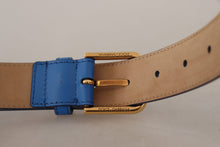 Load image into Gallery viewer, Dolce &amp; Gabbana Elegant Blue Leather Belt with Engraved Buckle
