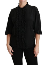 Load image into Gallery viewer, Dolce &amp; Gabbana Elegant Black Silk Short Sleeve Blouse
