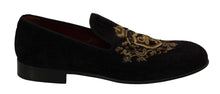 Load image into Gallery viewer, Dolce &amp; Gabbana Elegant Black Loafers with Gold Crown Embroidery
