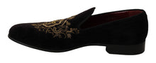 Load image into Gallery viewer, Dolce &amp; Gabbana Elegant Black Loafers with Gold Crown Embroidery
