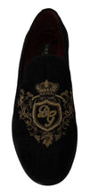 Load image into Gallery viewer, Dolce &amp; Gabbana Elegant Black Loafers with Gold Crown Embroidery
