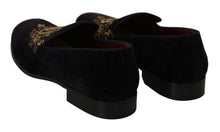 Load image into Gallery viewer, Dolce &amp; Gabbana Elegant Black Loafers with Gold Crown Embroidery
