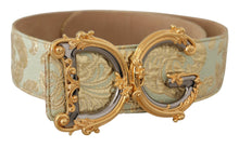 Load image into Gallery viewer, Dolce &amp; Gabbana Engraved Buckle Leather Belt - Green &amp; Gold
