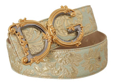 Load image into Gallery viewer, Dolce &amp; Gabbana Engraved Buckle Leather Belt - Green &amp; Gold
