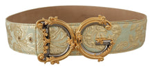 Load image into Gallery viewer, Dolce &amp; Gabbana Engraved Buckle Leather Belt - Green &amp; Gold
