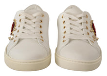 Load image into Gallery viewer, Dolce &amp; Gabbana White Leather Gold Red Heart Sneakers Shoes
